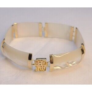 14K Gold Mother Of Pearl Bracelet 7" Long Rectangular Stones